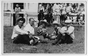 Primary view of object titled '[Ruth Roach sitting in the grass with friends]'.