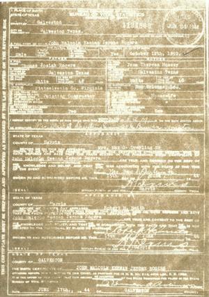 copy of John Malcolm Keenan Jerome Rogers birth certificate