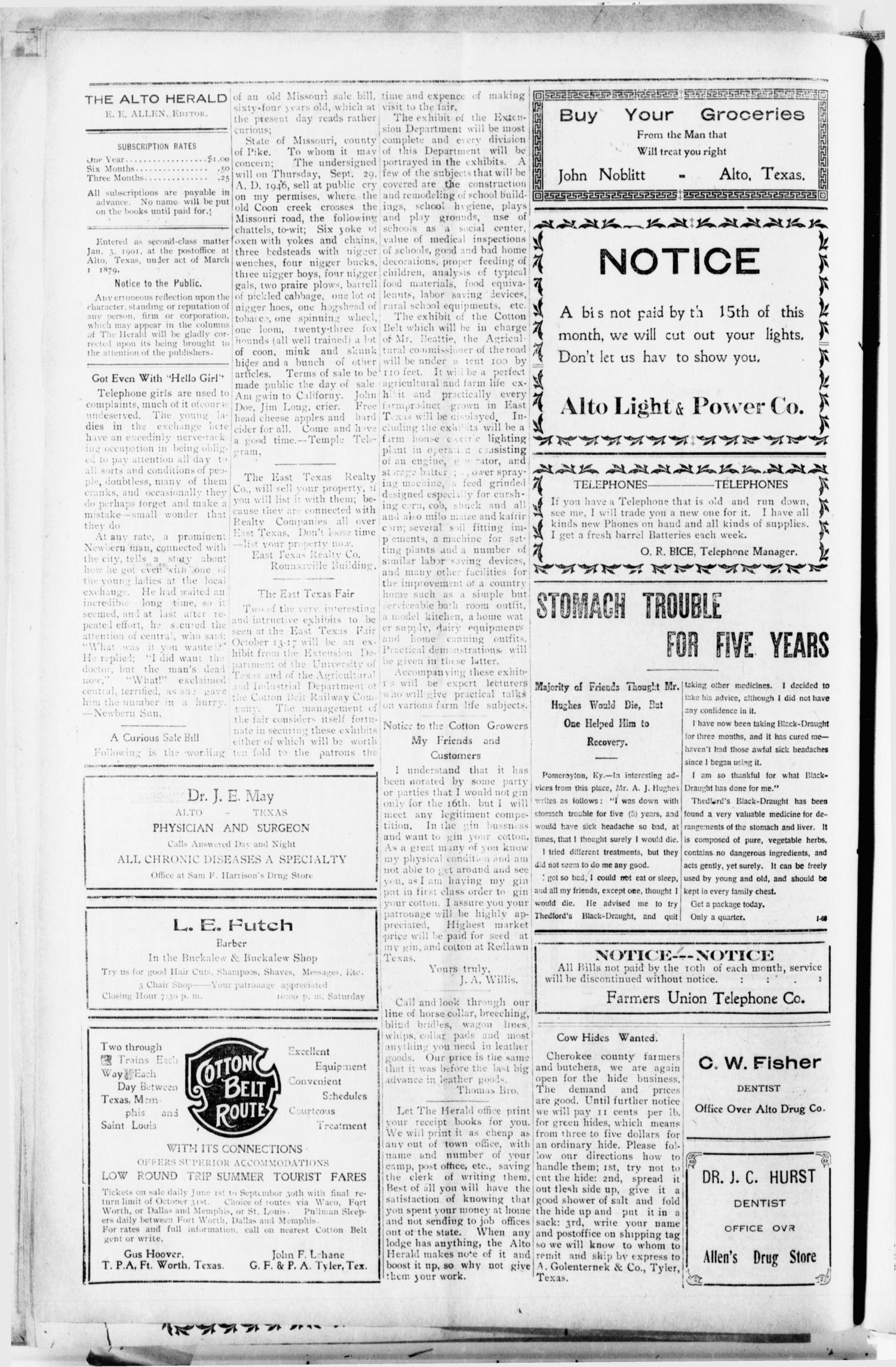 The Alto Herald (Alto, Tex.), Vol. 13, No. 41, Ed. 1 Thursday, September 25, 1913
                                                
                                                    [Sequence #]: 10 of 12
                                                