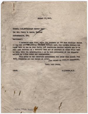 Primary view of object titled '[Letter from Dr. Edwin D. Moten to the J.G. McCullough Agency, August 27, 1943]'.