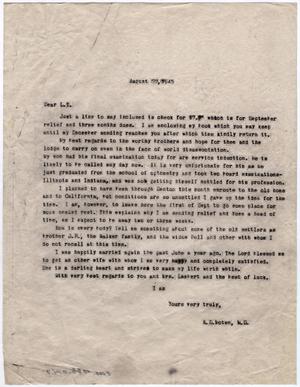 [Letter from Dr. Edwin D. Moten to L. T. Lambert, August 22, 1943]