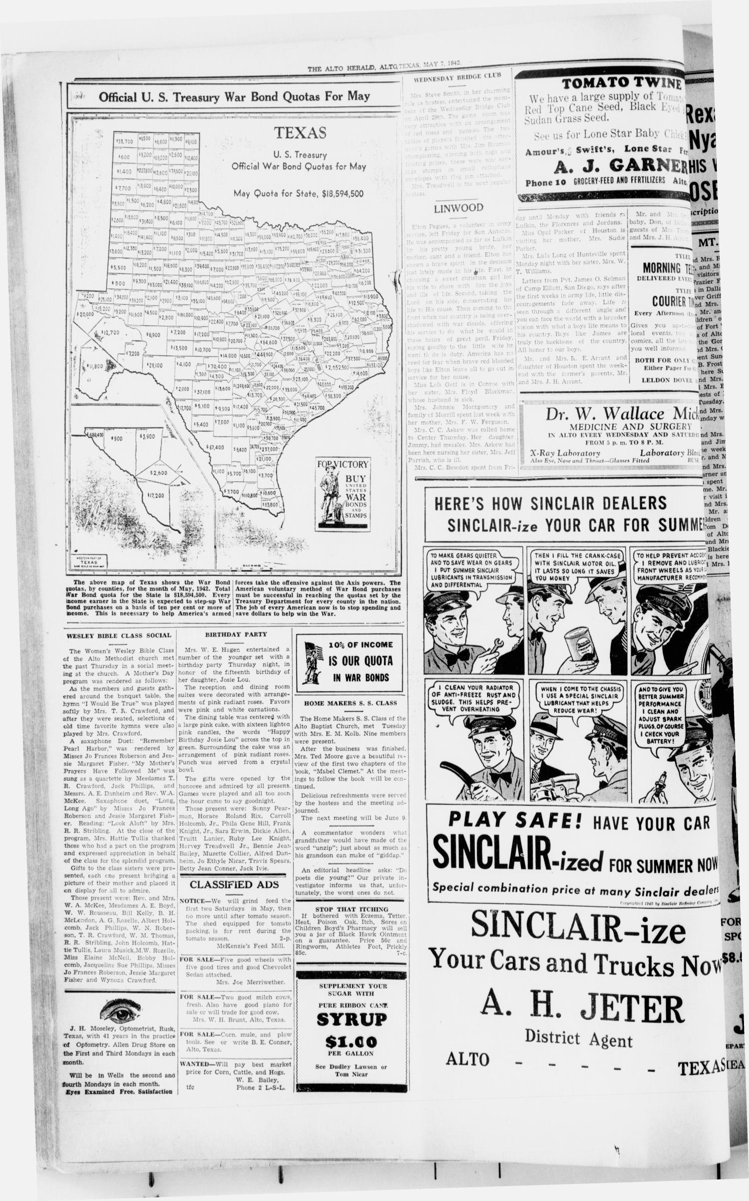 The Alto Herald (Alto, Tex.), Vol. 41, No. 52, Ed. 1 Thursday, May 7, 1942
                                                
                                                    [Sequence #]: 4 of 8
                                                