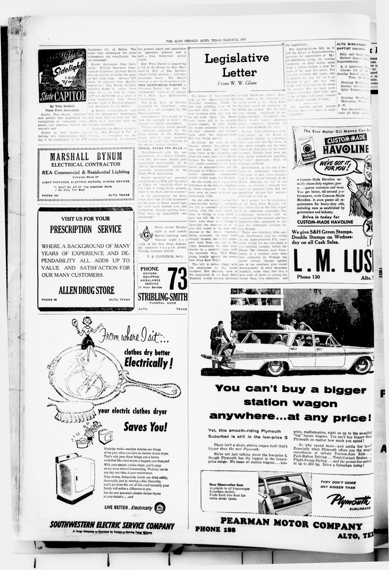 The Alto Herald (Alto, Tex.), No. 41, Ed. 1 Thursday, March 21, 1957
                                                
                                                    [Sequence #]: 4 of 8
                                                