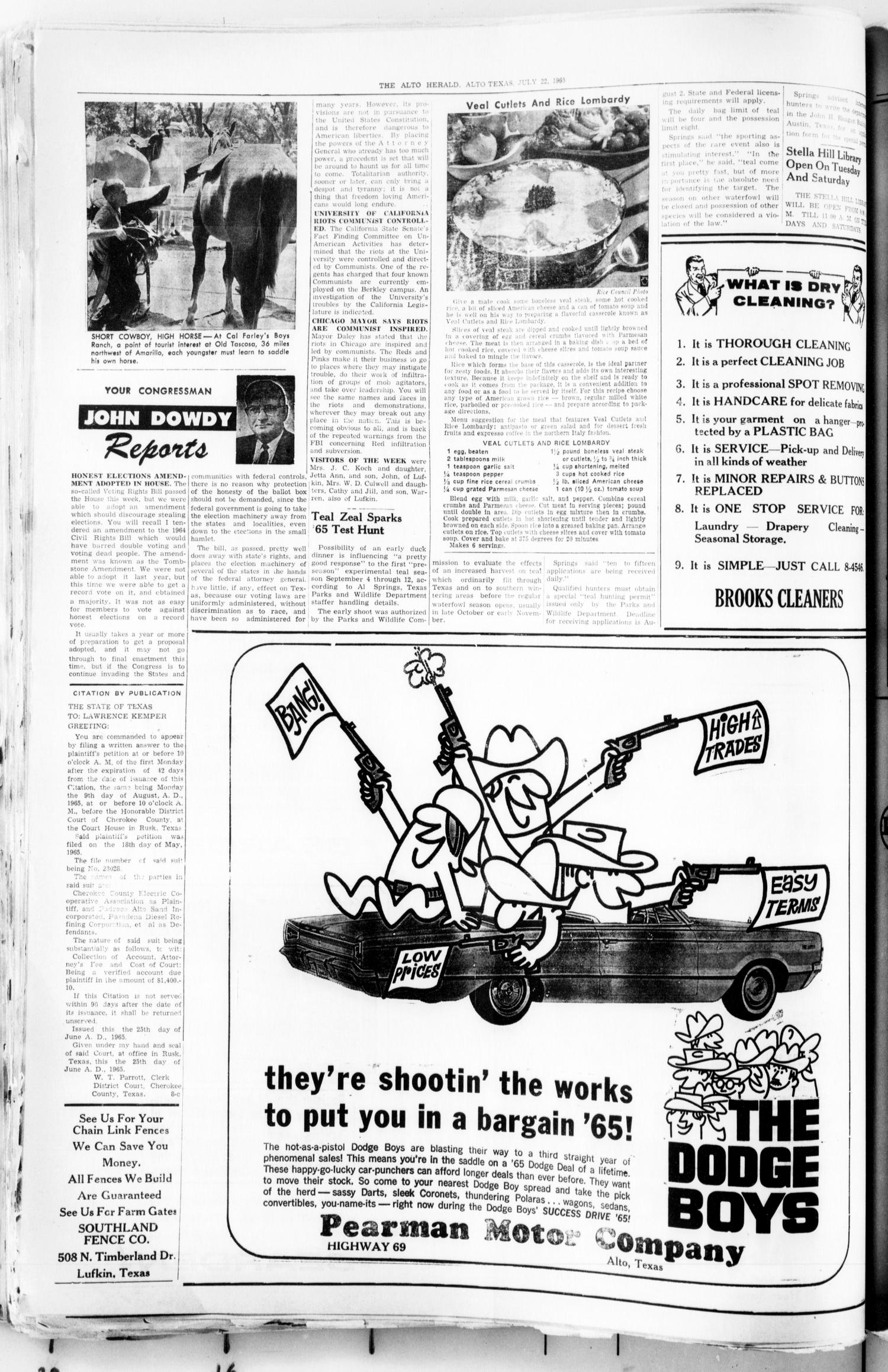 The Alto Herald (Alto, Tex.), No. 8, Ed. 1 Thursday, July 22, 1965
                                                
                                                    [Sequence #]: 4 of 8
                                                