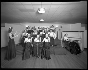 [Serenaders playing for dance in dining room on first floor of Household Arts Building]