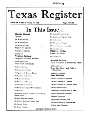 Primary view of object titled 'Texas Register, Volume 14, Number 3, Pages 145-233, January 10, 1989'.