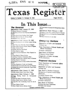 Texas Register, Volume 14, Number 11, Pages 645-721, February 10, 1989