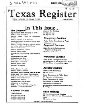 Texas Register, Volume 14, Number 13, Pages 879-921, February 17, 1989