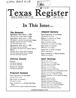 Texas Register, Volume 14, Number 27, Pages 1775-1801, April 11, 1989