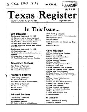 Texas Register, Volume 14, Number 29, Pages 1849-1883, April 18, 1989