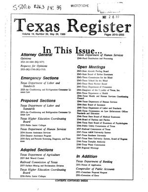 Primary view of object titled 'Texas Register, Volume 14, Number 39, Pages 2515-2555, May 26, 1989'.
