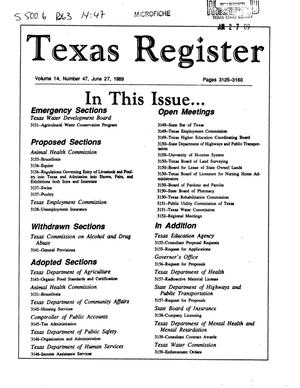 Texas Register, Volume 14, Number 47, Pages 3125-3160, June 27, 1989