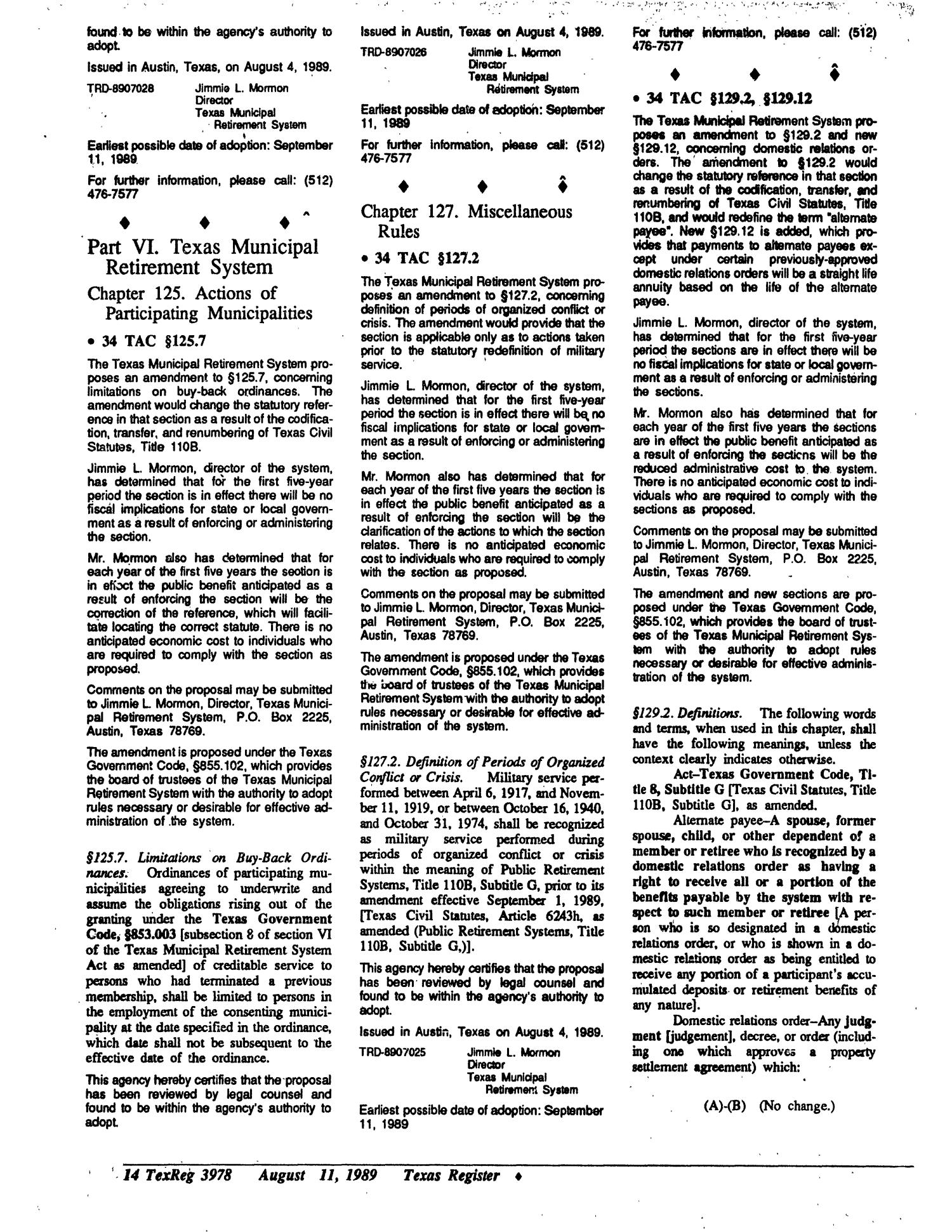 Texas Register, Volume 14, Number 58, Pages 3953-4016, August 11, 1989
                                                
                                                    3978
                                                