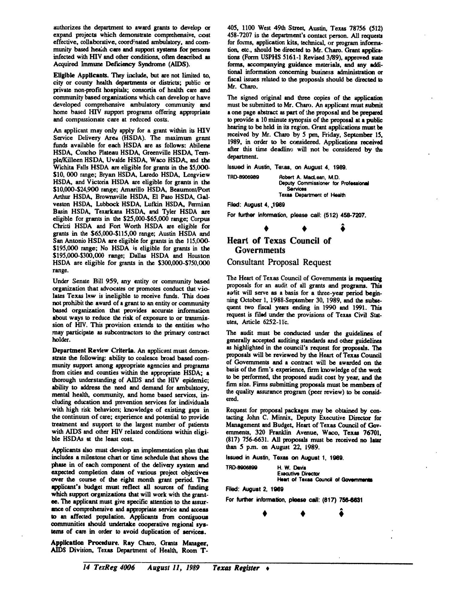 Texas Register, Volume 14, Number 58, Pages 3953-4016, August 11, 1989
                                                
                                                    4006
                                                