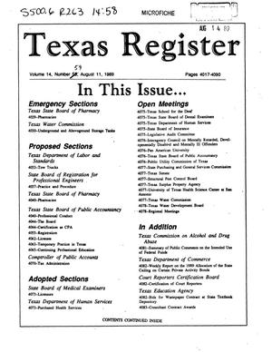 Texas Register, Volume 14, Number [59], Pages 4017-4090, August 15, 1989