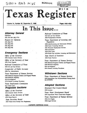 Primary view of object titled 'Texas Register, Volume 14, Number 65, Pages 4493-4563, September 5, 1989'.