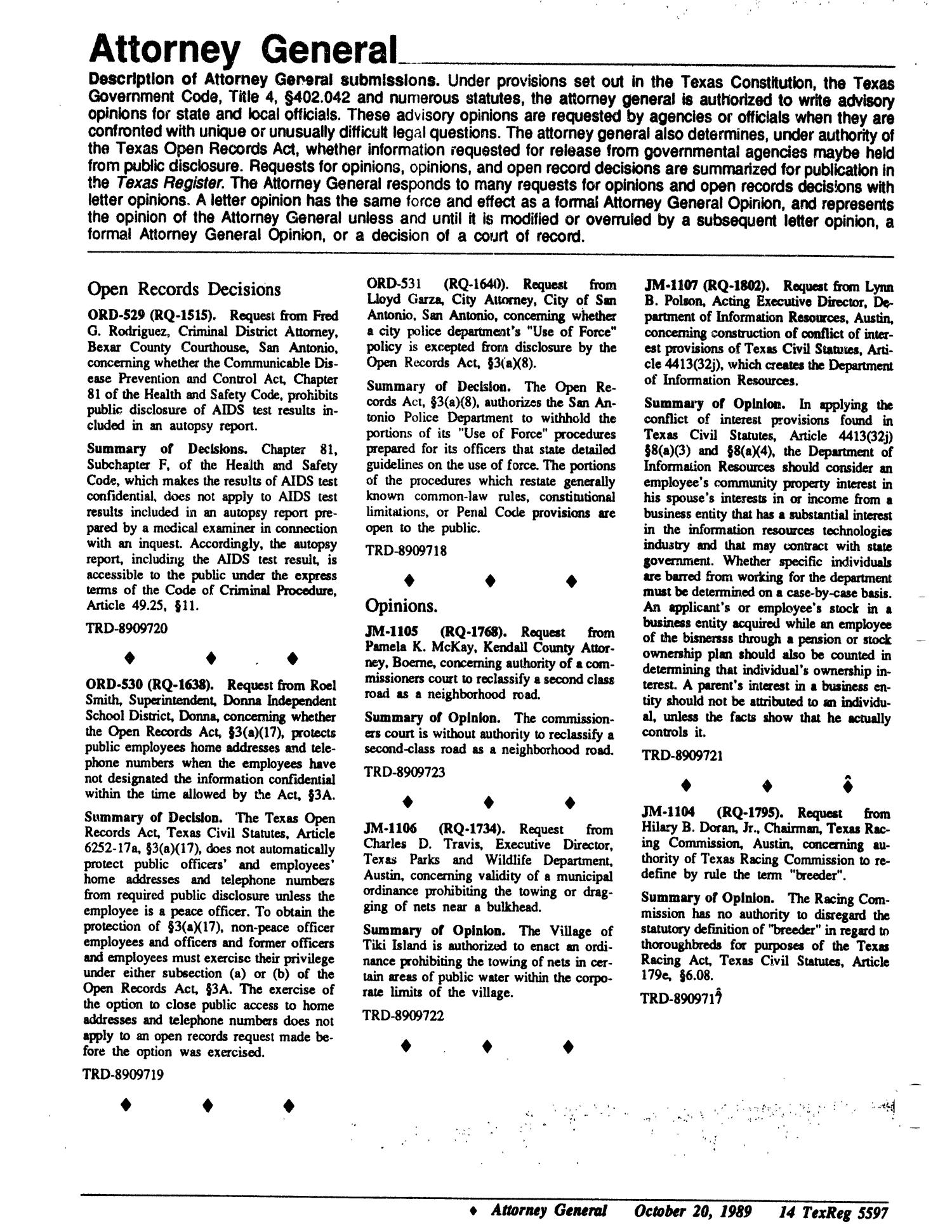 Texas Register, Volume 14, Number 78, Pages 5585-5650, October 20, 1989
                                                
                                                    5597
                                                