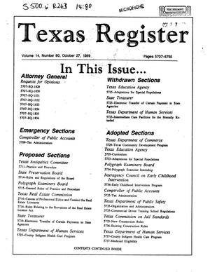Primary view of object titled 'Texas Register, Volume 14, Number 80, Pages 5707-5755, October 27, 1989'.