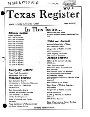 Texas Register, Volume 14, Number 85, Pages 6053-6107, November 17, 1989