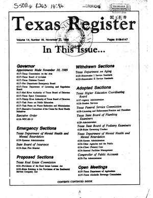 Texas Register, Volume 14, Number 86, Pages 6109-6147, November 21, 1989