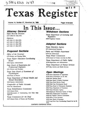 Texas Register, Volume 14, Number 87, Pages 6149-6200, November 24, 1989
