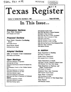 Texas Register, Volume 14, Number 89, Pages 6327-6362, December 5, 1989