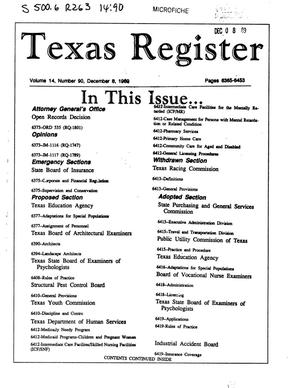 Texas Register, Volume 14, Number 90, Pages 6365-6453, December 8, 1989