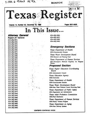 Primary view of object titled 'Texas Register, Volume 14, Number 92, Pages 6501-6605, December 15, 1989'.