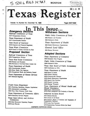 Texas Register, Volume 14, Number [93], Pages 6607-6689, December 19, 1989