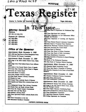 Texas Register, Volume 14, Number [95], Pages 6803-6904, December 26, 1989