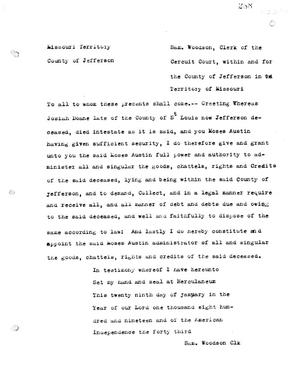 [Transcript of letter of administration on J. Doanes estate, January 29, 1819]