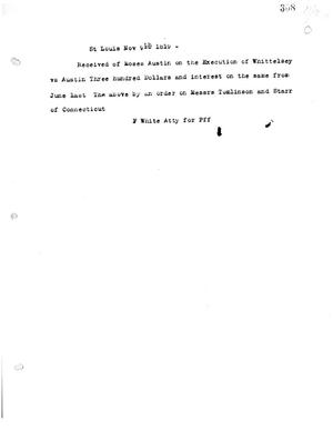 Primary view of object titled '[Transcript of receipt of legal settlement from Whittelsey vs. Austin, November 9, 1819]'.