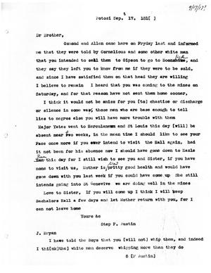[Transcript of Letter from Stephen F. Austin to James Bryan, September 17, 181u]