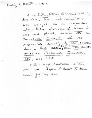 [Transcript of a Handwritten Note, February 8, 1821]