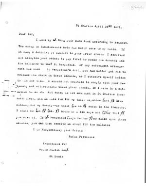 Primary view of [Transcript of letter from Rufus Pettibone to Moses Austin, April 26, 1821]