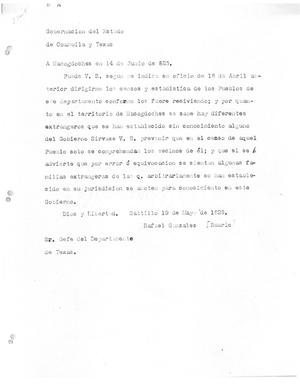 [Transcript of letter from Rafael Gonzales, June 14, 1825]