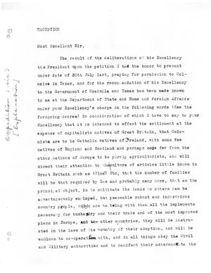 [Transcript of letter from Arthur G. Wavell to President Guadalupe Victoria, August 5, 1825]