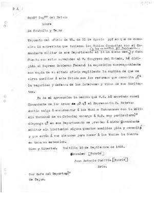 [Transcript of letter from Juan Antonio Padilla to Stephen F. Austin, September 10, 1825]