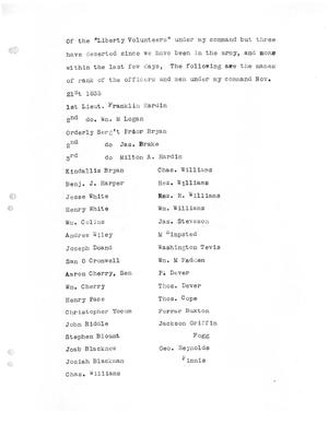 Primary view of [Transcript of roster for the "Liberty Volunteers", November 21, 1835]