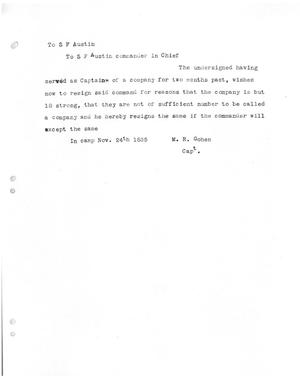 [Transcript of letter from M. R. Gohen to Stephen F. Austin, November 24, 1835]
