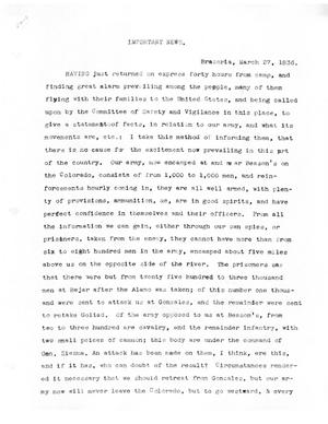 Primary view of [Transcript of report made by John Sharp, March 27, 1836]