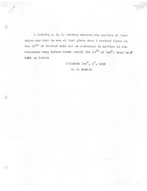 [Transcript of memorandum from Stephen F. Austin concerning the military service of J. W. E. Wallace, December 3, 1836]