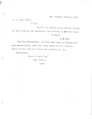 [Transcript of letter from William Bryan to James F. Perry, July 31, 1837]