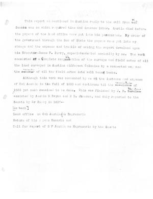 Primary view of [Transcript of memorandum concerning a report on Stephen F. Austin's empresario contracts, 1837]