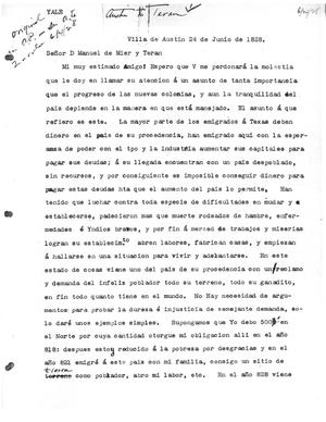 [Transcript of Letter from Stephen F. Austin to Manuel de Mier y Teran, June 24, 1828]