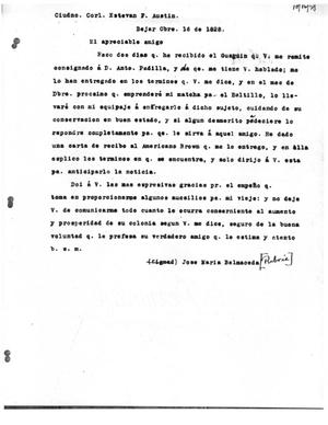 [Transcript of Letter from José María Balmaceda to Stephen F. Austin, October 16, 1828]