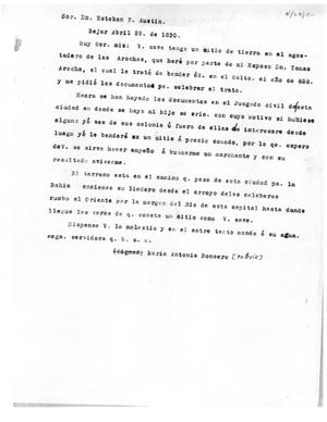 [Transcript of Letter from María Antonia Bonsero to Stephen F. Austin, April 29, 1830]