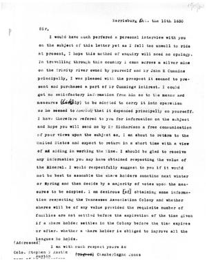 [Transcript of Letter from Chamberlain Jones to Stephen F. Austin, October 10, 1830]