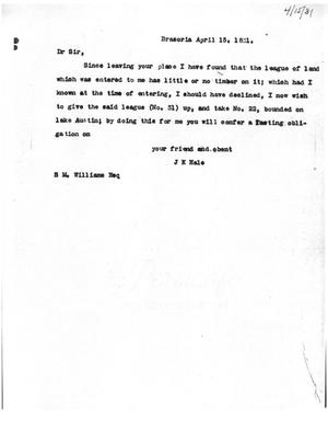 [Transcript of Letter from J. K. Hale to Samuel M. Williams, April 15, 1831]