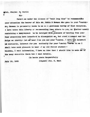 [Transcript of Letter from John G. Bent to Stephen F. Austin, July 13, 1831]